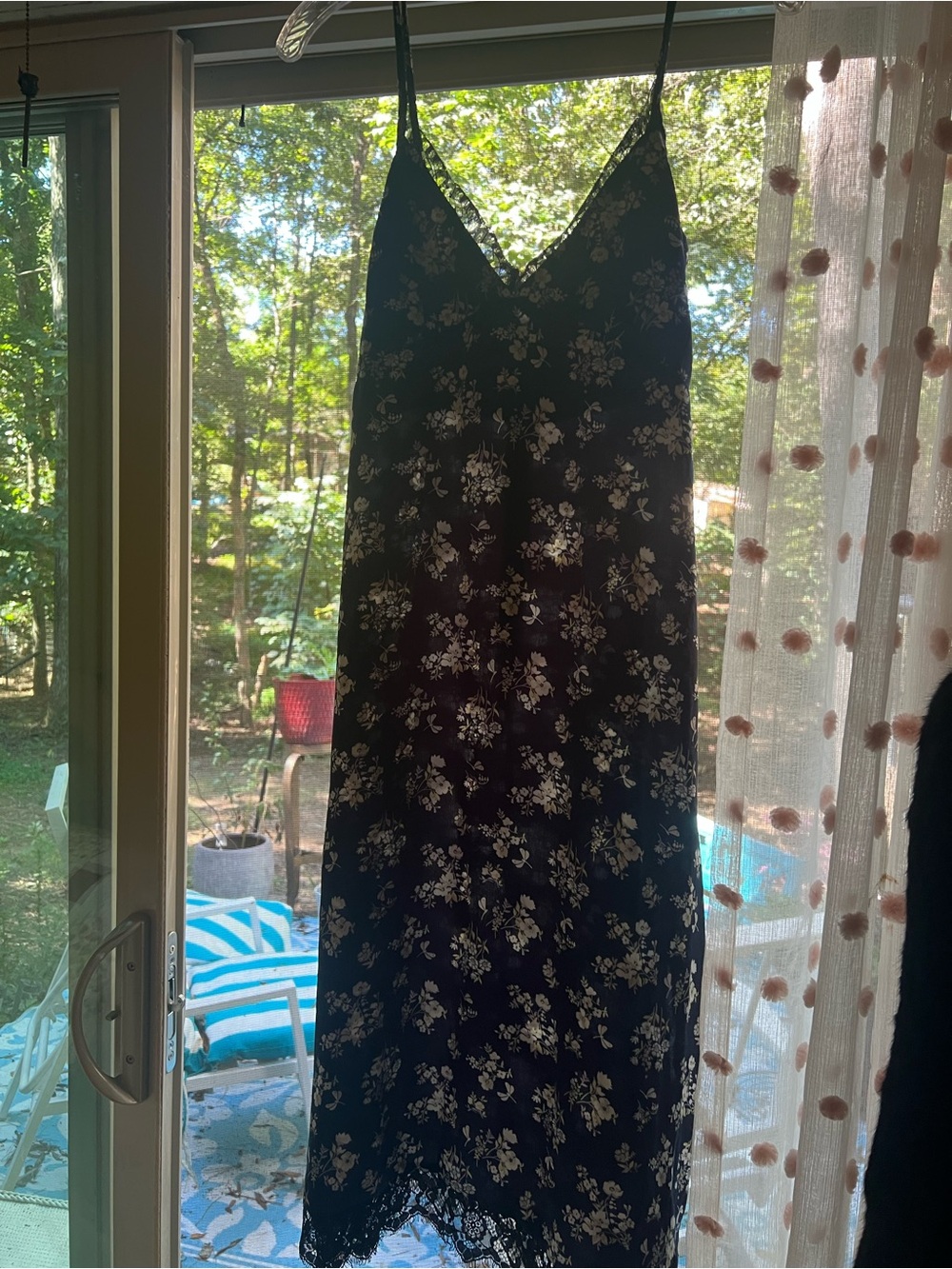 Francesca's Collections Black White Floral Lace-Trim Maxi Dress